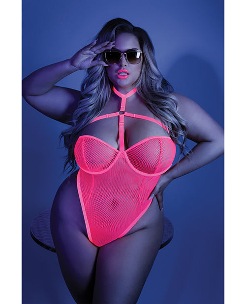 Glow Black Light Harness Mesh Body Suit Neon Pink