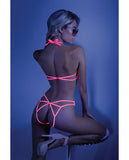 Glow Black Light Halter Bodysuit w/Open Sides Neon Pink