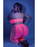 Glow Black Light Cropped Cutout Halter Bodystocking Neon Pink