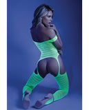 Glow Black Light Mosaic Pattern Gartered Bodystocking Neon Green