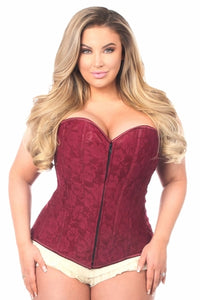 Lavish Wine Lace Overbust Corset w/Zipper