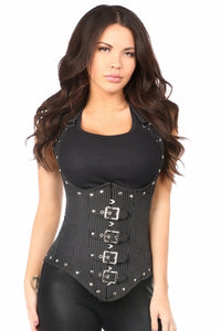 Top Drawer Steel Boned Pinstripe Underbust Halter Corset w/Buckling